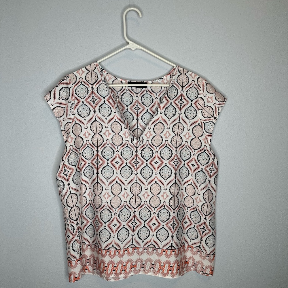 Women's Printed Cap Sleeve Top - Pink Geo